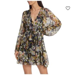 Tanya Taylor Linen silk vivaria belted floral mini dress